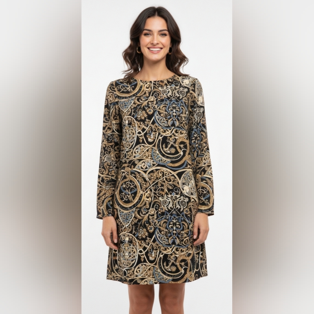H&M Black and Gold Long Sleeve Dress Size 4